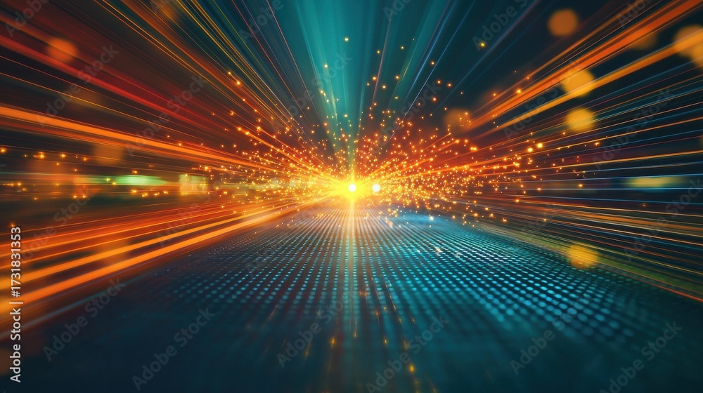 Wall mural light pattern diffraction laser interference creating explosive burst with radiating beams and spect