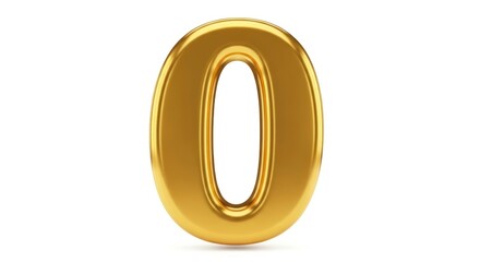 Lustrous 3D Golden Number Zero with Polished Reflections Isolated on a White Background.