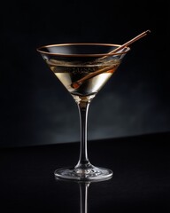 Crystal clear martini cocktail glass with an olive is isolated on a white background, a transparent alcoholic drink for a party