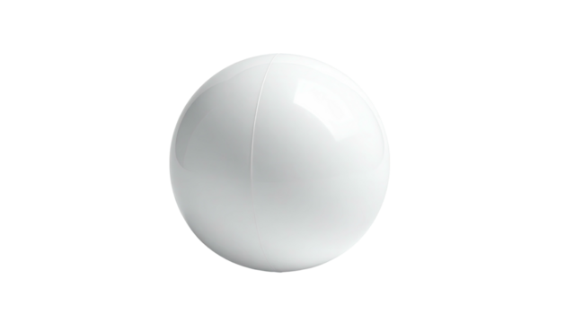 A glossy white sphere, perfectly round, isolated on a stark black background