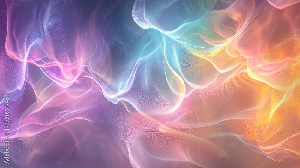 Wall mural laser interference patterns creating colorful wave formations with flowing light beams and spectral 