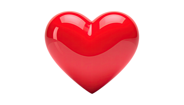 A glossy, vibrant red heart floats against a stark, black background (1)