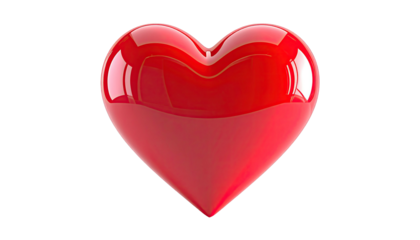 A glossy, three-dimensional, ruby-red heart against a plain black background