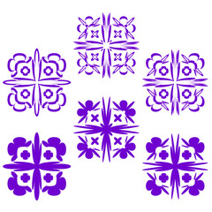 Abstract geometric shapes. Decorative line patterns. Purple monochrome Vector. Modern tribal symbols.