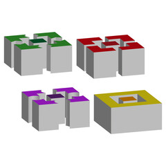 Isometric cube set. Geometric vector shapes. Abstract construction illustration. Colorful box blocks.
