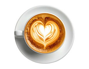 Heart latte art in white cup