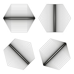 Hexagon geometric shapes. Converging line patterns. Abstract object Vector. Modern design elements.