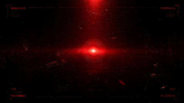 Futuristic red glowing tech interface frame on dark background, cyber digital screen template design for technology, gaming, and sci-fi presentations