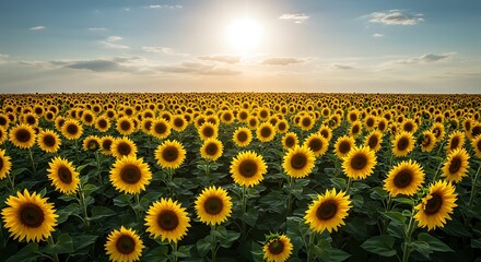 Fototapeta premium Vast sunflower field under a bright sky natures floral abundance