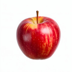 A single ripe red apple with yellow streaks on a white background
