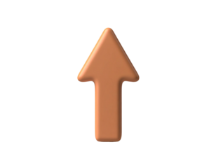 A shaded brown arrow, pointing upwards, isolated against a stark black background