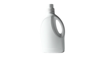 White plastic container with handle, spout, and screw cap, isolated on black