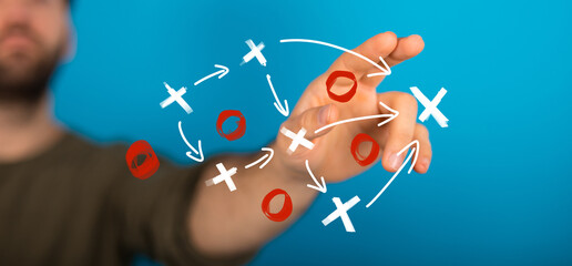 Image of a hand interacting with a strategic planning diagram. Perfect for business, planning, and strategy concepts.