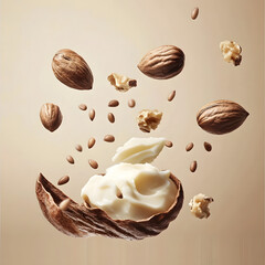 Whole and broken nuts exploding with creamy filling against a neutral background