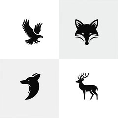 Black and White Animal Silhouette Logos Collection