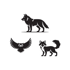 Black and White Animal Silhouette Logos Collection
