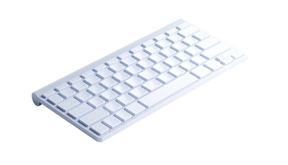 Isometric view of a white, minimalist keyboard on a black background