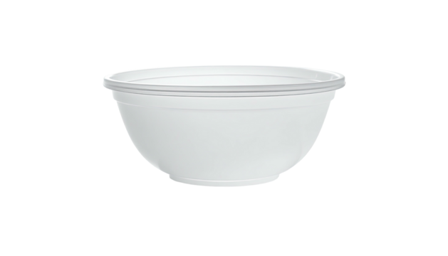 Isolated white, round, and wide bowl with a smooth, matte finish on black background