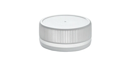 A close-up shot of a white plastic bottle cap on a dark, blurred background