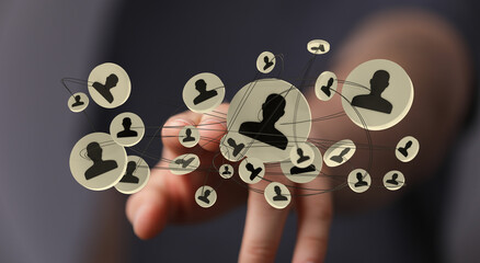 Digital network connecting people symbolizes technology global business structure, leadership, communication and connection. Concept networking