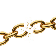 Obraz premium ultra realistic golden chain snapping midair isolated on white background