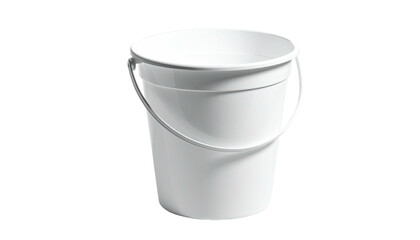 White bucket with curved handle on a black background, slightly tilted