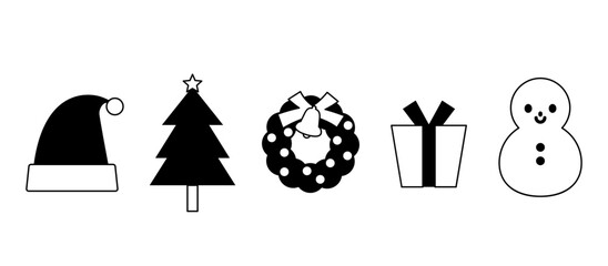 クリスマス用モノクロシンプルアイコンセット