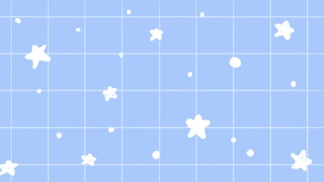 Blue checkered background with stars blinking. Aesthetic video background hand drawn animated 4k video.