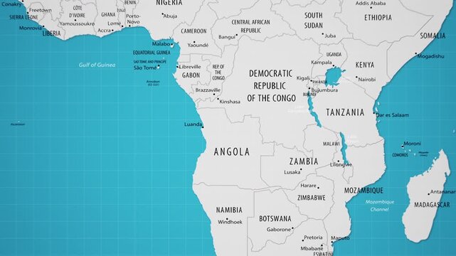 Angola on the World Map with Animated National Flag