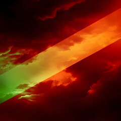 Abstract diagonal beam of light cutting through dramatic red and orange clouds