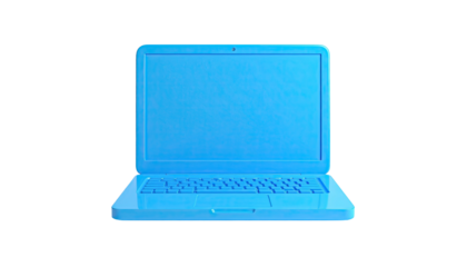 Front-facing, bright blue, matte laptop on a black background. Clean, minimalist aesthetic