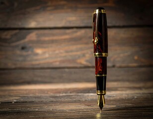 Elegant fountain pen on wooden surface