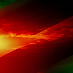 Dramatic red and yellow sky with diagonal lines of light