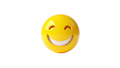 A vibrant yellow emoji with a wide, smiling face against a stark black background