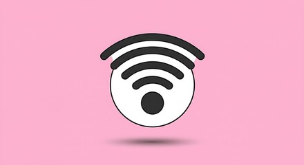 Wireless network icon on pink background representing signal communication