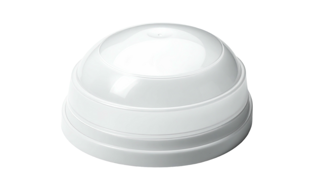 White, layered, dome-shaped object, probably plastic, slightly reflective against black