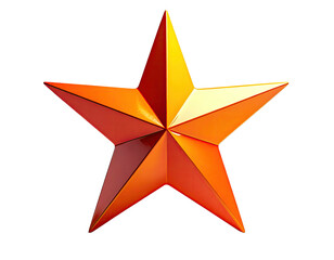 Metallic, five-pointed star with orange and yellow gradient against a black backdrop