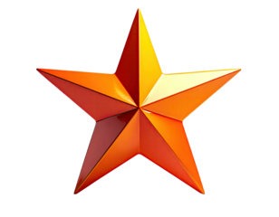 Metallic, five-pointed star with orange and yellow gradient against a black backdrop
