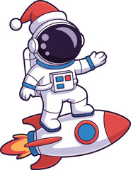 Whimsical Astronaut Riding a Christmas Rocket Through Space A Festive Holiday Adventure Design