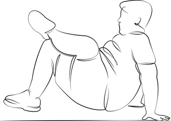 One continuous line drawing on white isolated background. Minimalism linear illustration. person, man, overweight, male, exercise, fat, body, fitness, sport, lifestyle