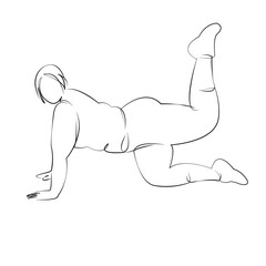One continuous line drawing on white isolated background. Minimalism linear illustration. people, lifestyle, woman, adult, healthy lifestyle, adults only, only women, overweight, sport