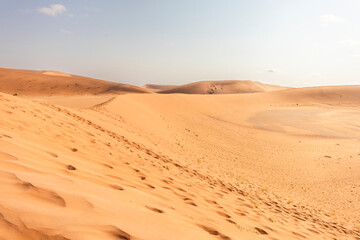 Sossusvlei in Namibia is a desert wonder, famous for its giant red dunes, glowing at sunrise and sunset