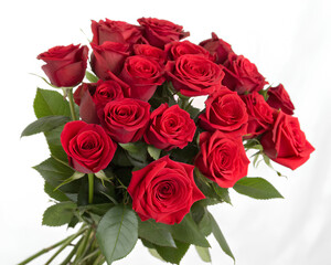 Obraz premium Fresh red rose bouquet on white background 
