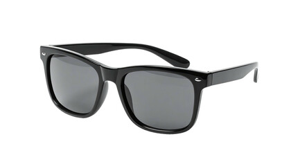 Fototapeta premium Black sunglasses with rectangular frames, angled temples, and shaded lenses on black background