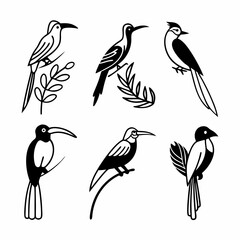 Naklejka premium Collection of six bird illustrations in minimalist line art style