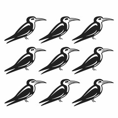 Obraz premium Nine terns, standing in a pattern, black and white vector illustration