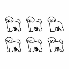 Naklejka premium Six bichon frise dog illustrations in black and white vector format