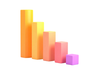 Colorful 3D bar graph shows a downward trend against a black background