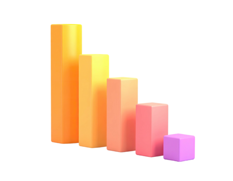Colorful 3D bar graph shows a downward trend against a black background