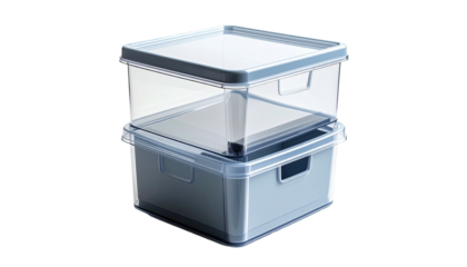 Two clear lidded plastic storage containers, one stacked upon the other